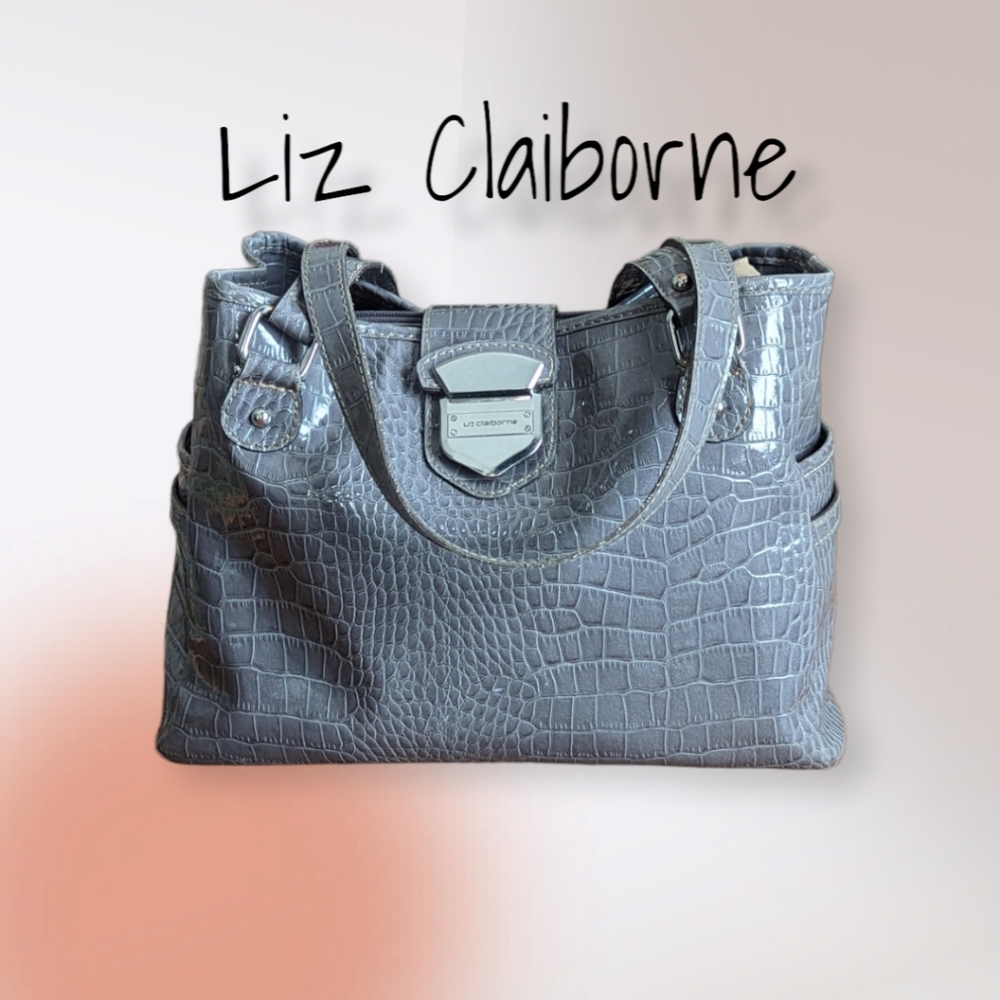 SOLD! Liz Claiborne Gray Faux Croc Embossed Shoulder Bag